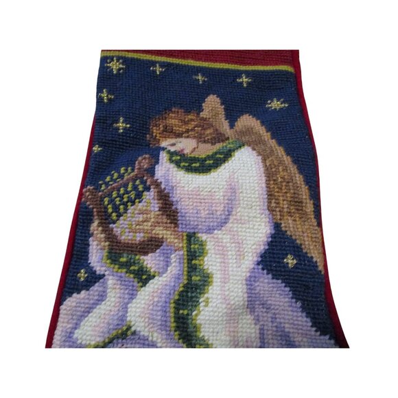 Vintage Imperial Elegance Needlepoint Christmas Stocking Angel Dove Velvet Back - Picture 2 of 8